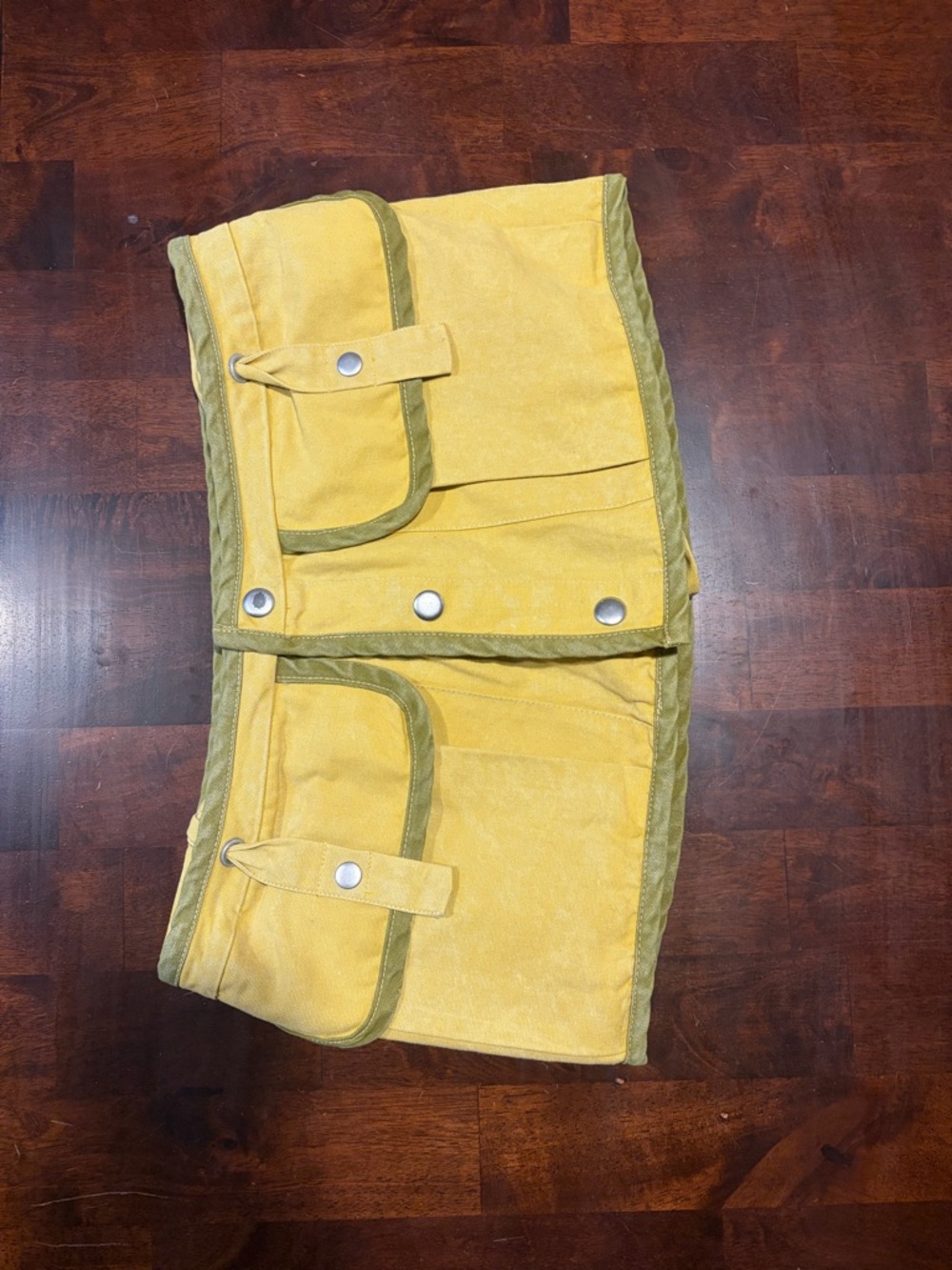 Free People Peekaboo Yellow Denim Skort with Olive Trim and Pockets